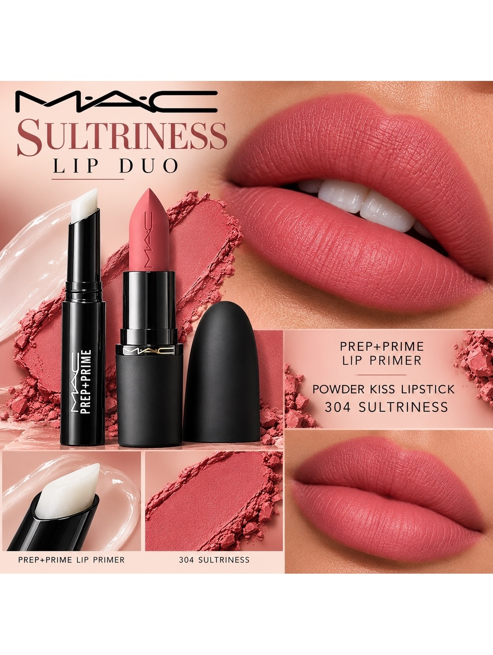 MAC Lip Duo - Powder Kiss Hazy Matte Lipstick in Sultriness & Lip Primer NEW!